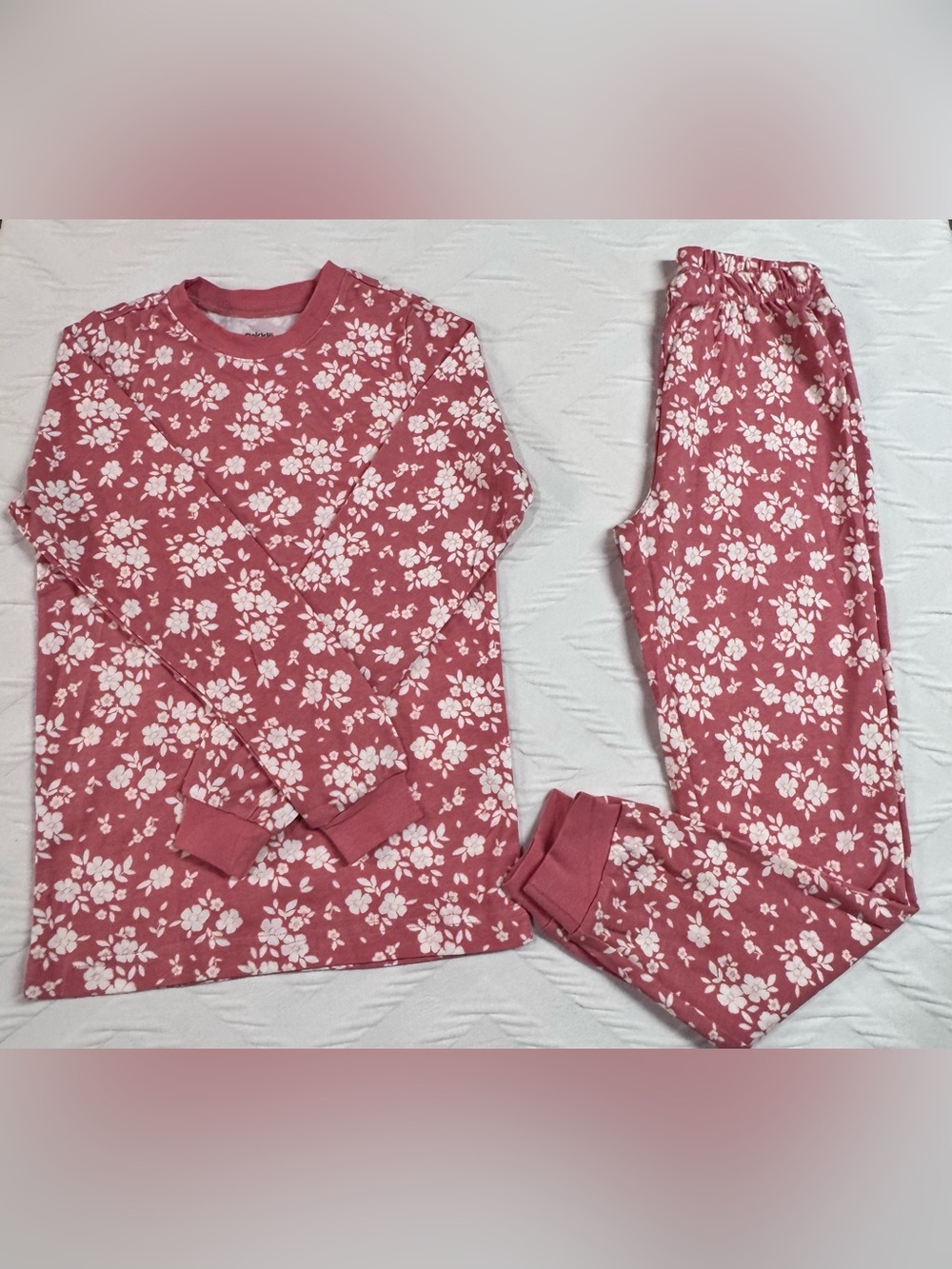 Pekkle Organic Cotton Floral Long Sleeve Pajama Set Girls 7/8 NWOT